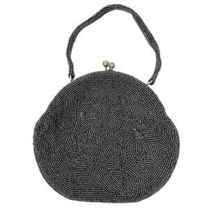 Delill Beaded Silver Evening Clutch Mini Bag Kisslock Closure Handmade in Japan